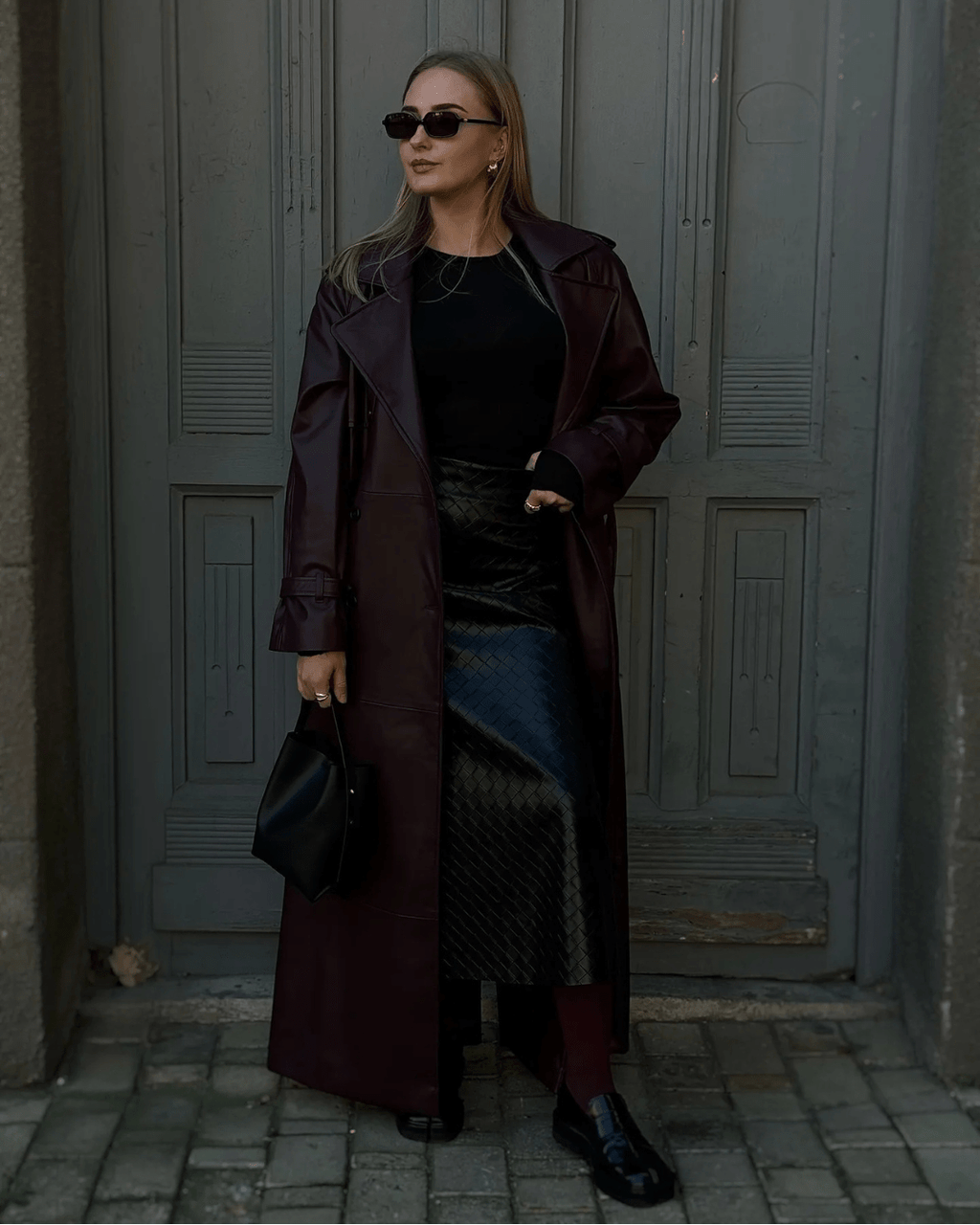 Cassy Faux Leather Maxi Trench Coat - Women's Fall and Winter Outerwear