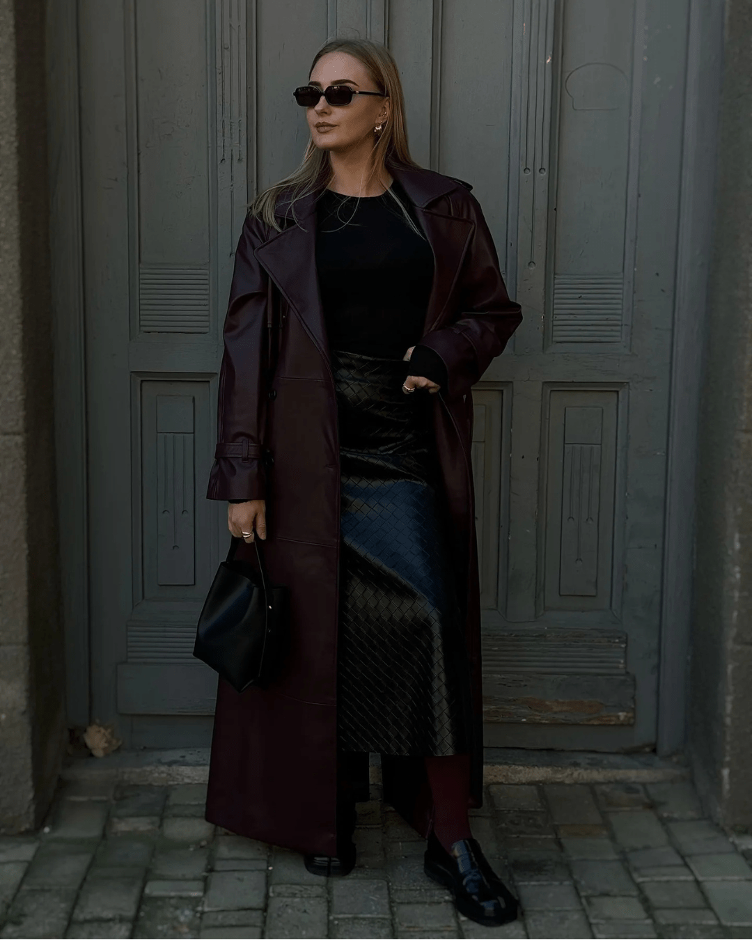 Cassy Faux Leather Maxi Trench Coat - Women's Fall and Winter Outerwear