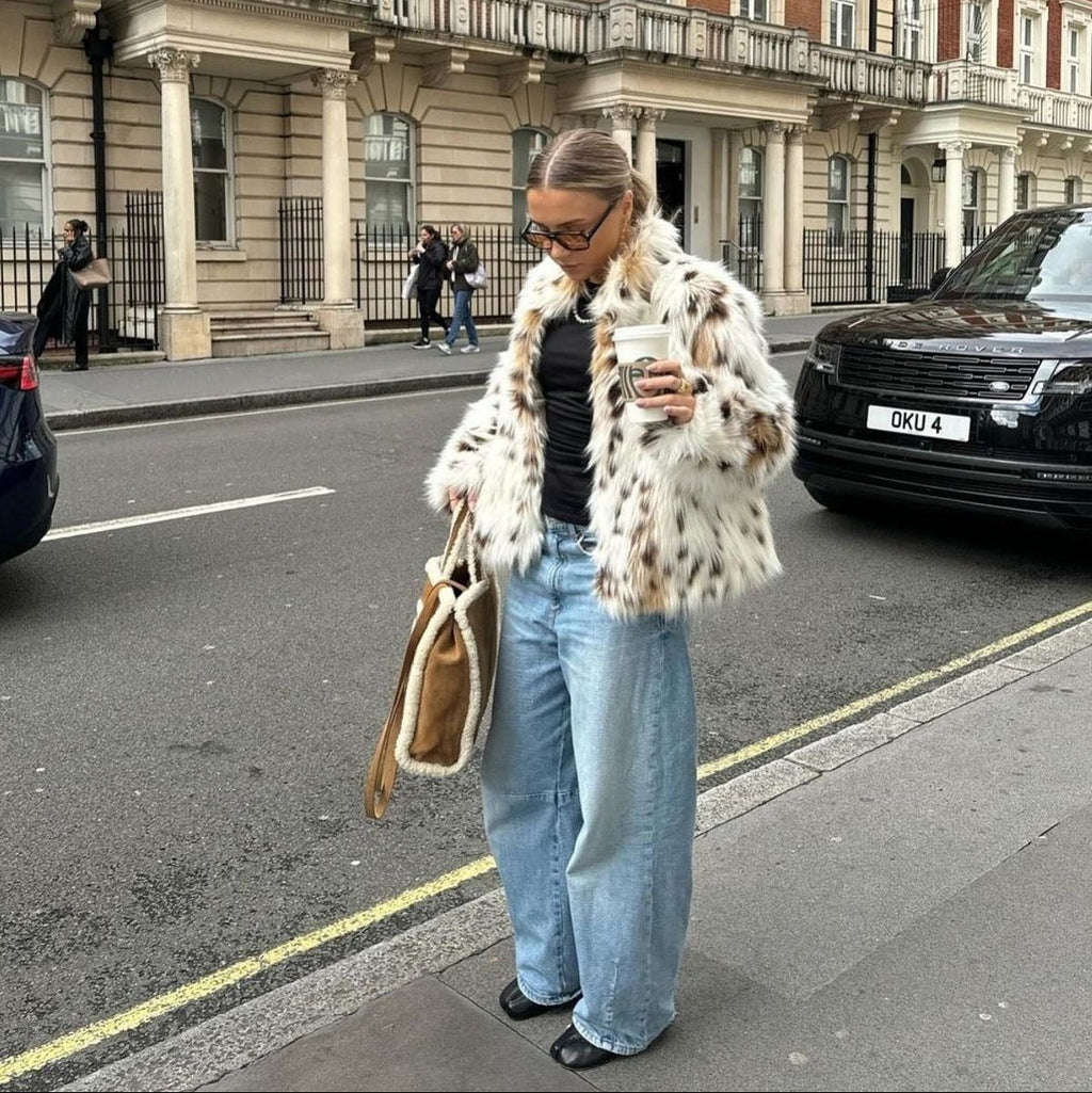 Celeste Leopard Faux Fur Coat - Women's Fall and Winter Outerwear