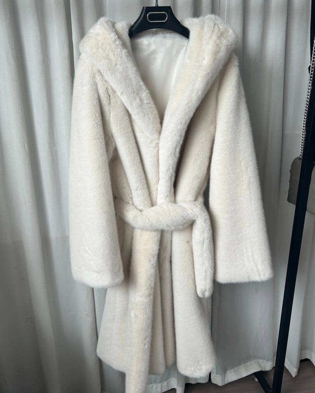 Bex Women's Faux Fur Hooded Long Coat - Lace-Up Winter Overcoat - Image 6