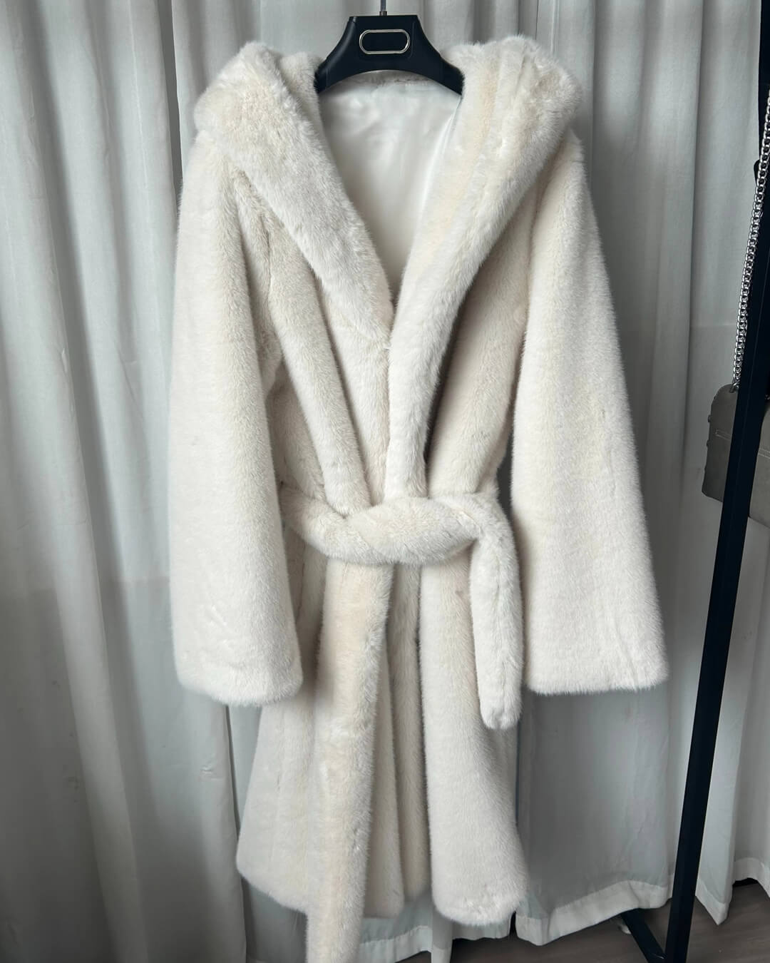 Bex Women's Faux Fur Hooded Long Coat - Lace-Up Winter Overcoat - Image 6