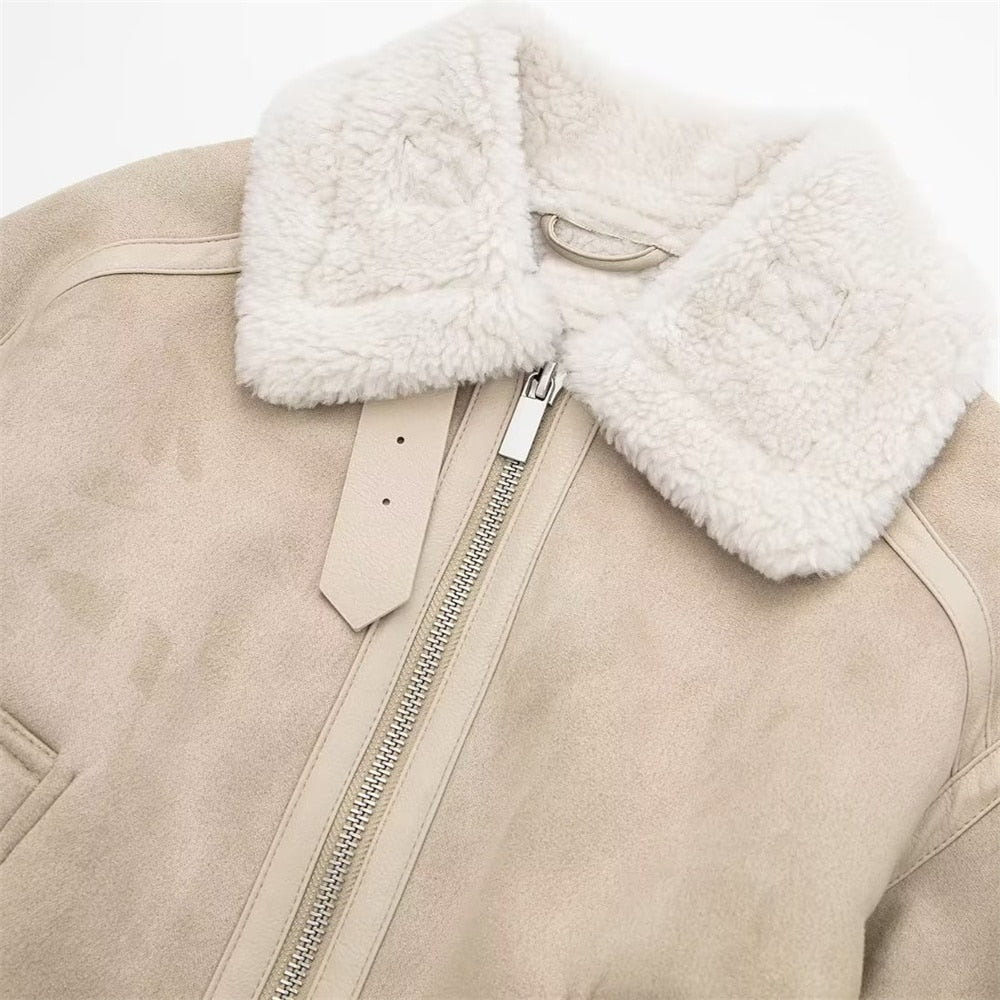 Cindy Suede Faux Fur Jacket - Women's Fall and Winter Outerwear - Image 10