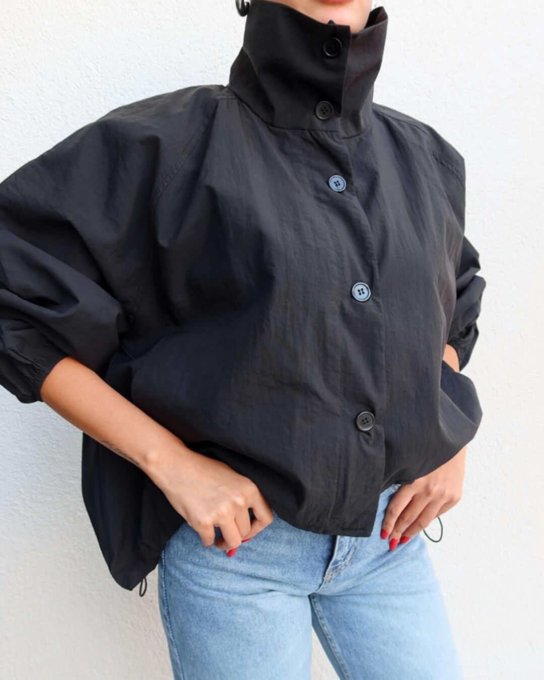 Clara Women's High-Neck Puff Sleeve Bomber Jacket - Tailored Citywear - Image 15