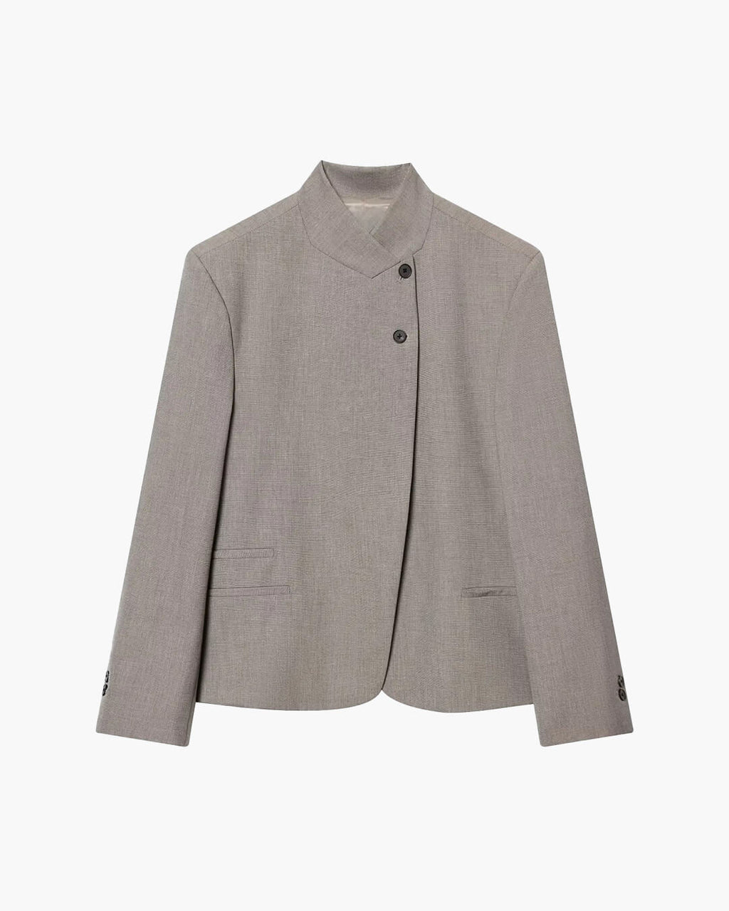 Cleo Women's High Collar Button Front Blazer - Spring Travel Jacket, Stone Gray