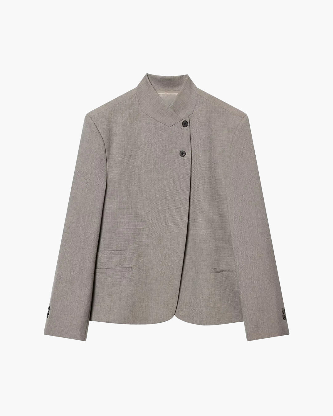 Cleo Women's High Collar Button Front Blazer - Spring Travel Jacket, Stone Gray