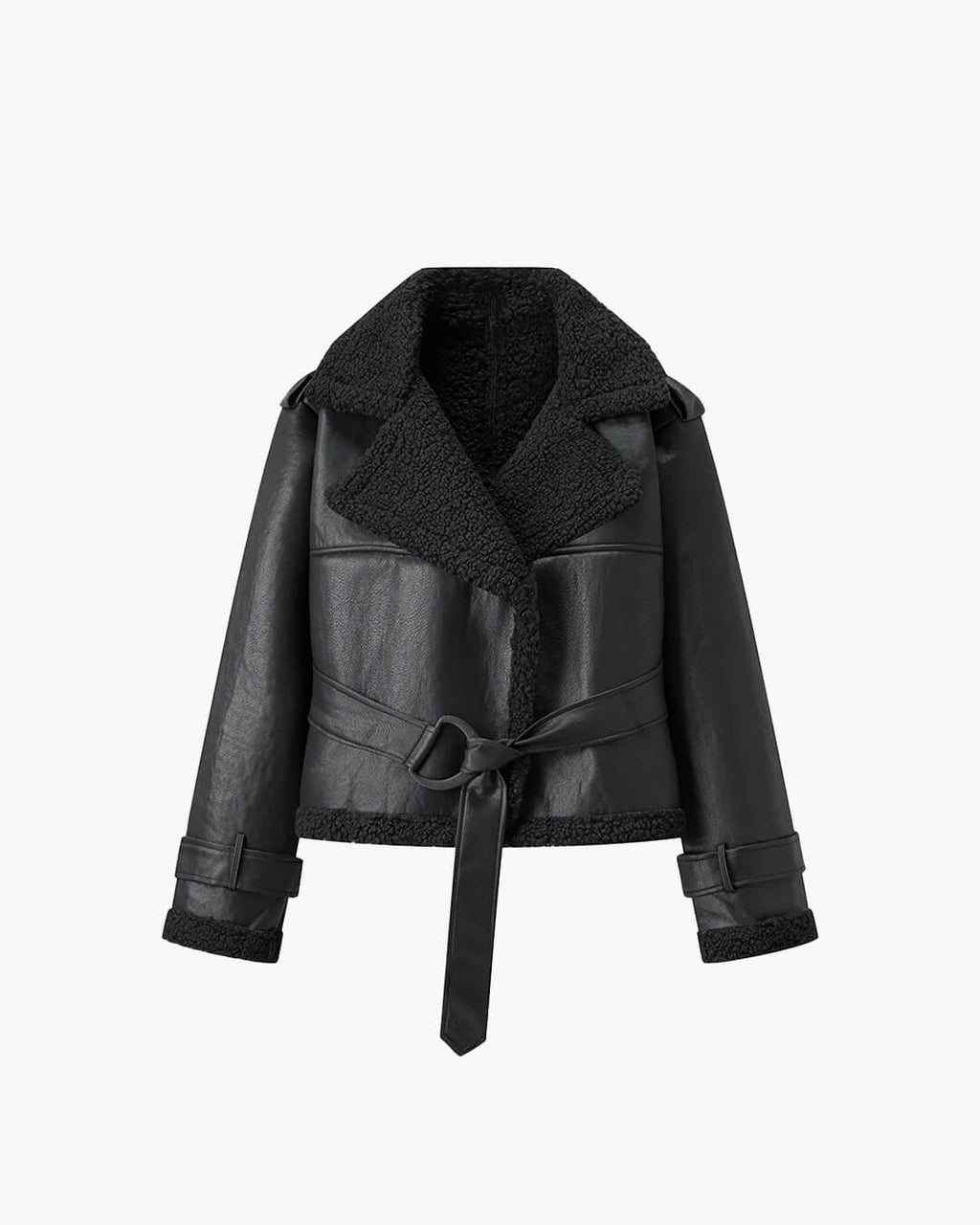 Cora Short Belted Faux Leather Jacket - Women's Fall and Winter Outerwear