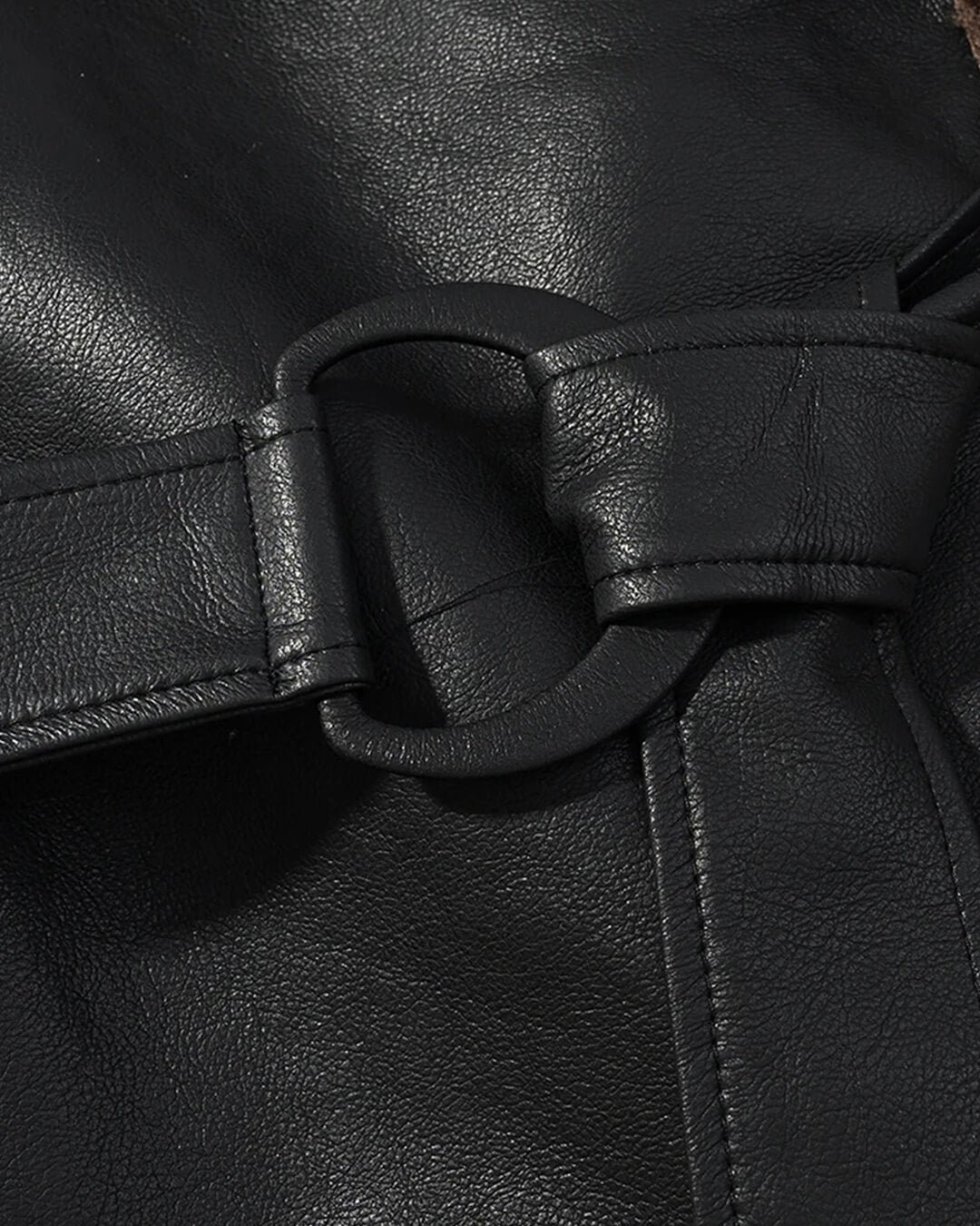 Cora Short Belted Faux Leather Jacket - Women's Fall and Winter Outerwear - Image 8