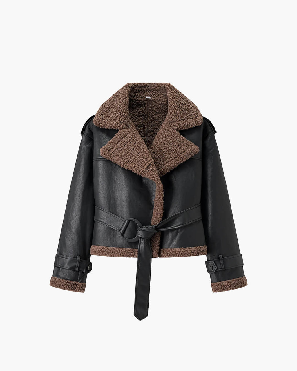 Cora Short Belted Faux Leather Jacket - Women's Fall and Winter Outerwear - Image 6