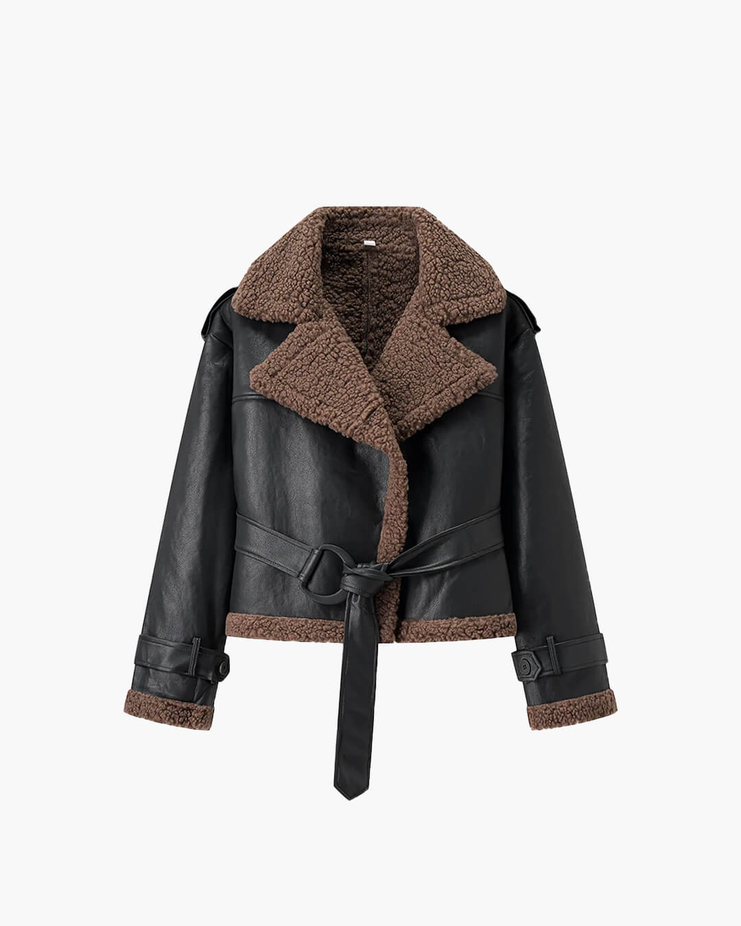 Cora Short Belted Faux Leather Jacket - Women's Fall and Winter Outerwear - Image 6