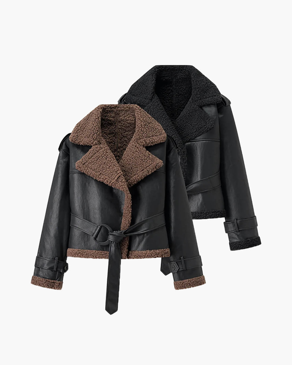 Cora Short Belted Faux Leather Jacket - Women's Fall and Winter Outerwear - Image 11