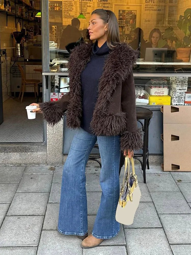 Daisy Brown Plush Faux Fur Coat - Vintage Lapel Coat - Image 5