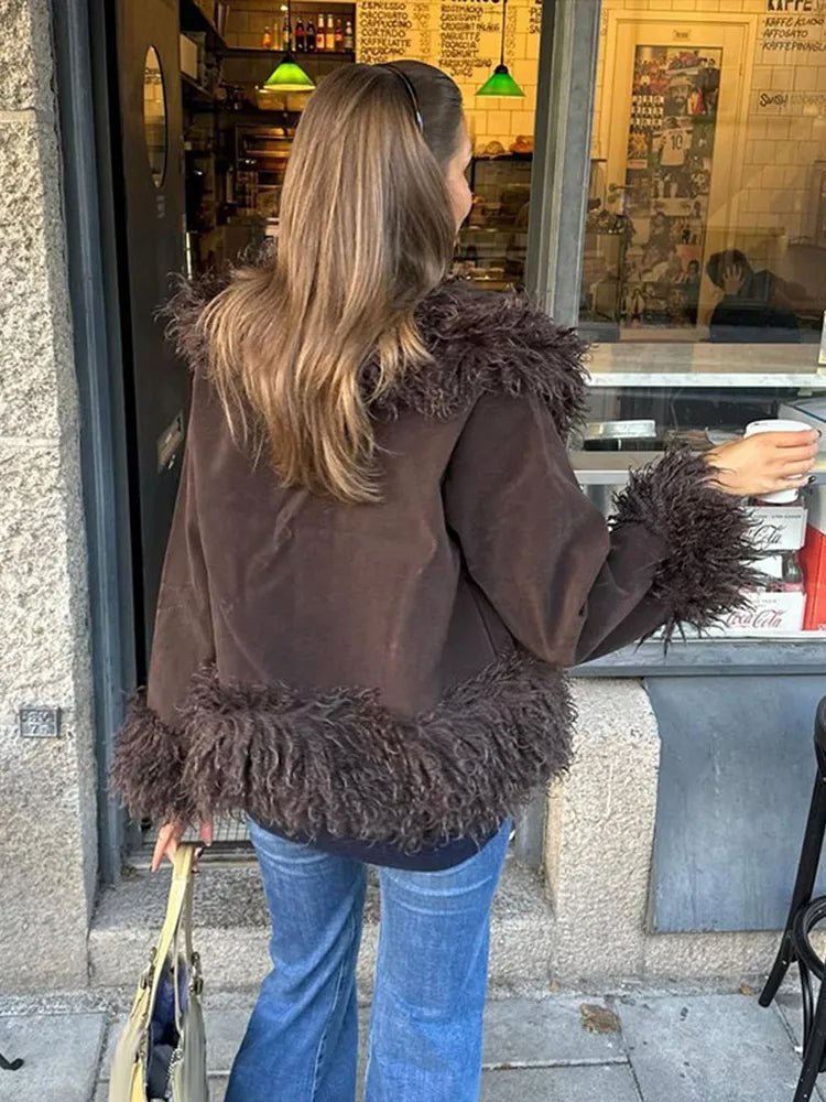 Daisy Brown Plush Faux Fur Coat - Vintage Lapel Coat - Image 2