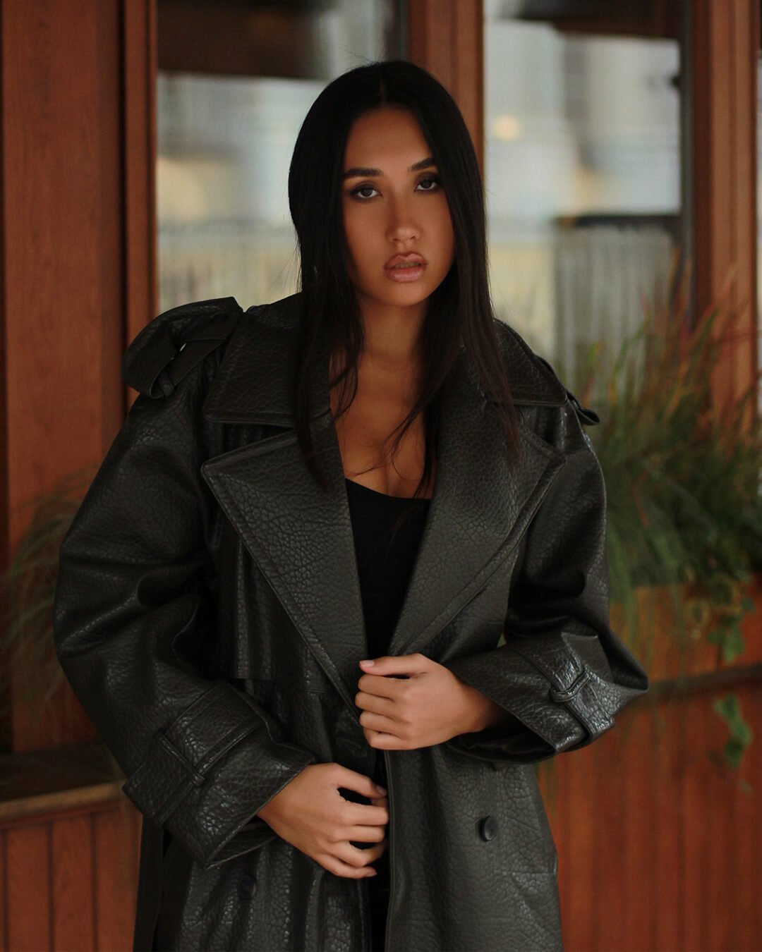 Danica Women's Long Faux Leather Jacket - Double-Breasted PU Coat - Image 8