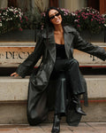 Danica Women's Long Faux Leather Jacket - Double-Breasted PU Coat - Image 7