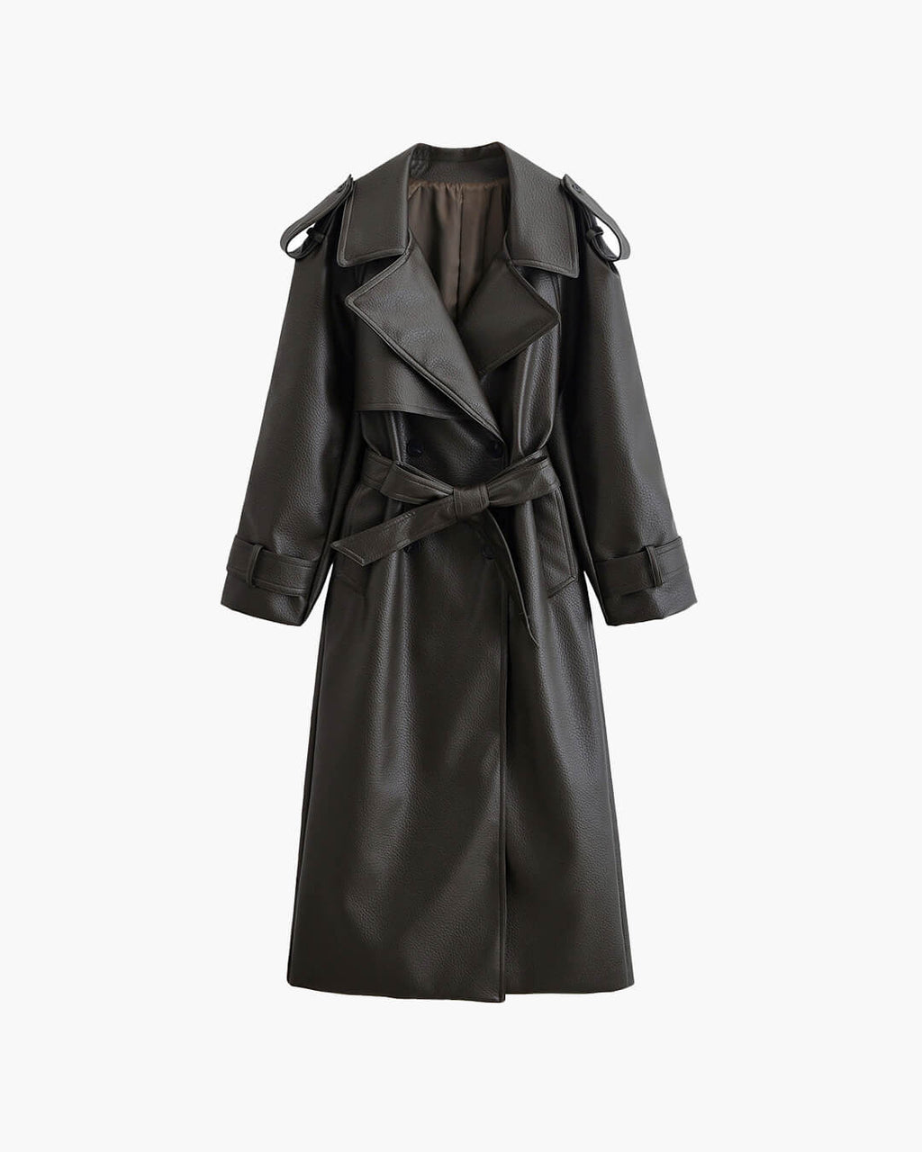 Danica Women's Long Faux Leather Jacket - Double-Breasted PU Coat