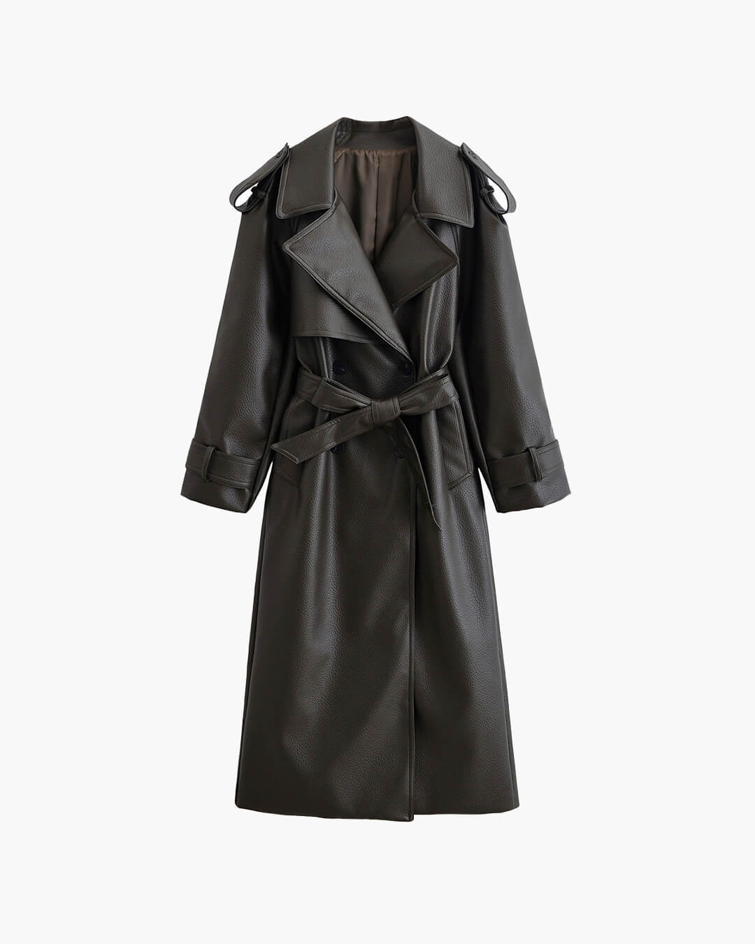 Danica Women's Long Faux Leather Jacket - Double-Breasted PU Coat
