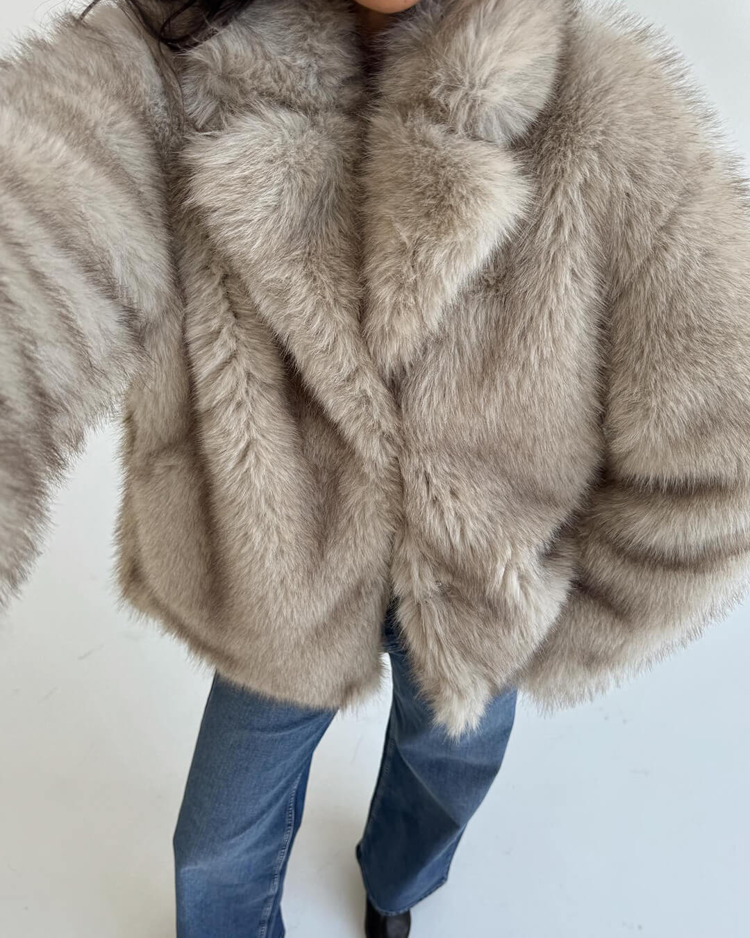 Darcy Women's Mid-Length Faux Fur Jacket - Fluffy Coat