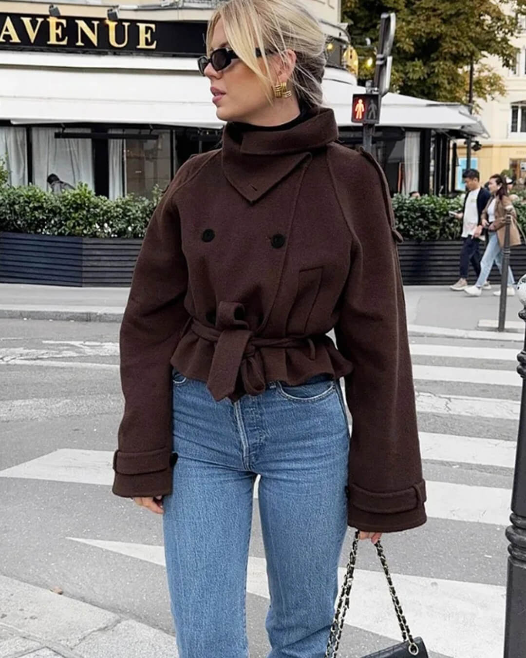 Debbie Women's Stand Collar Short Trench Coat - Double Breasted Fall Jacket - Image 2