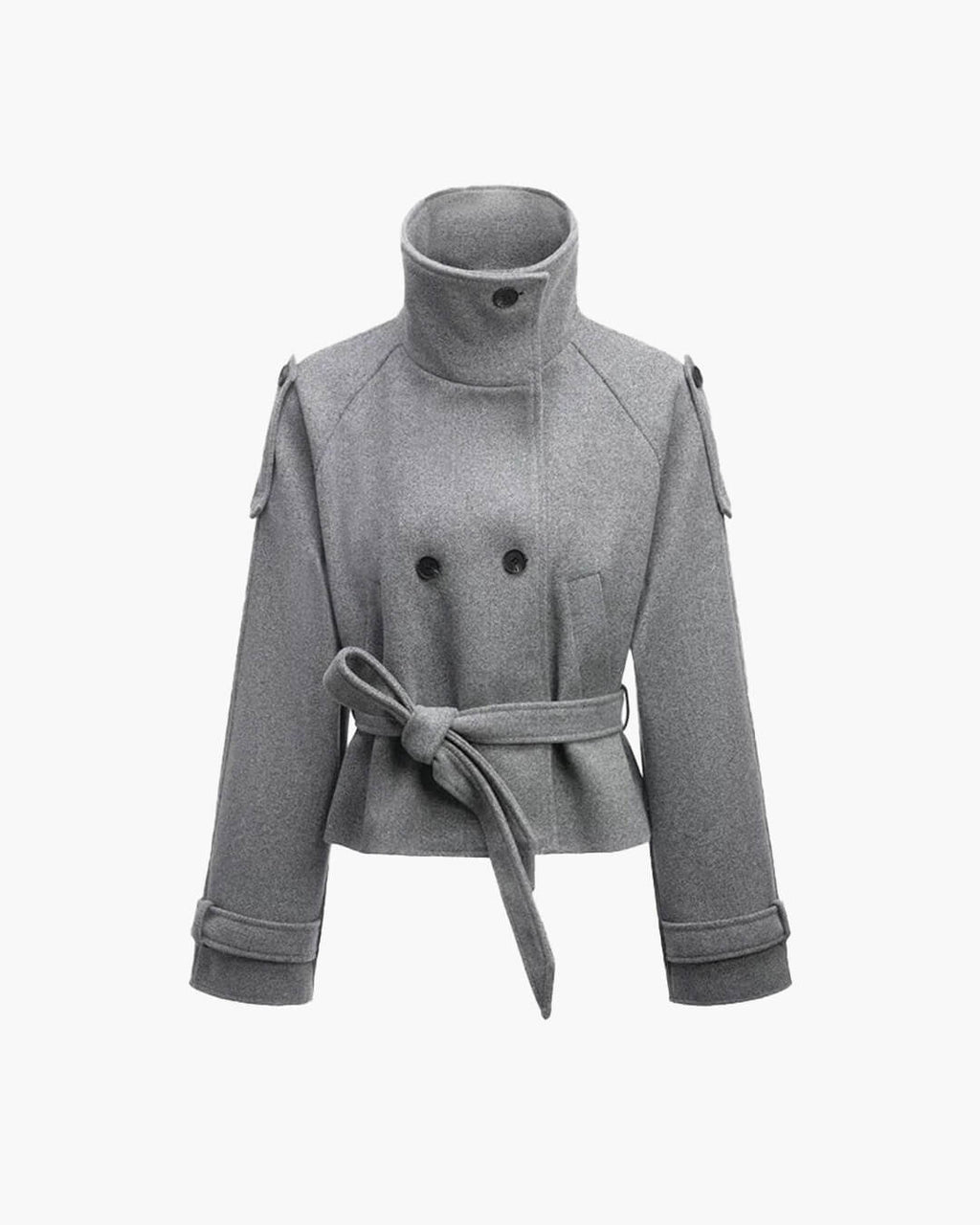 Debbie Women's Stand Collar Short Trench Coat - Double Breasted Fall Jacket