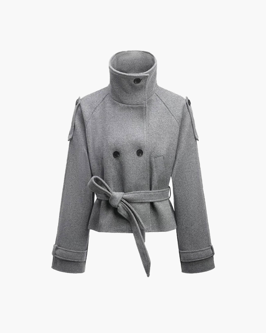 Debbie Women's Stand Collar Short Trench Coat - Double Breasted Fall Jacket