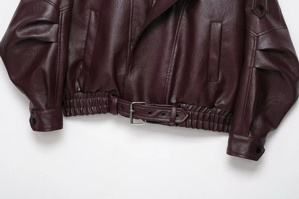 Denise Belted Leather Jacket - Women's Fall and Winter Outerwear - Image 6
