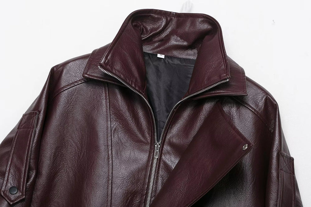 Denise Belted Leather Jacket - Women's Fall and Winter Outerwear - Image 5