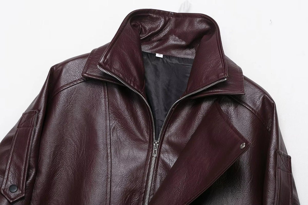 Denise Belted Leather Jacket - Women's Fall and Winter Outerwear - Image 5