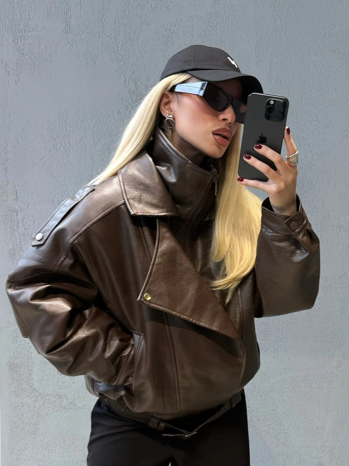 Denise Belted Leather Jacket - Women's Fall and Winter Outerwear - Image 2
