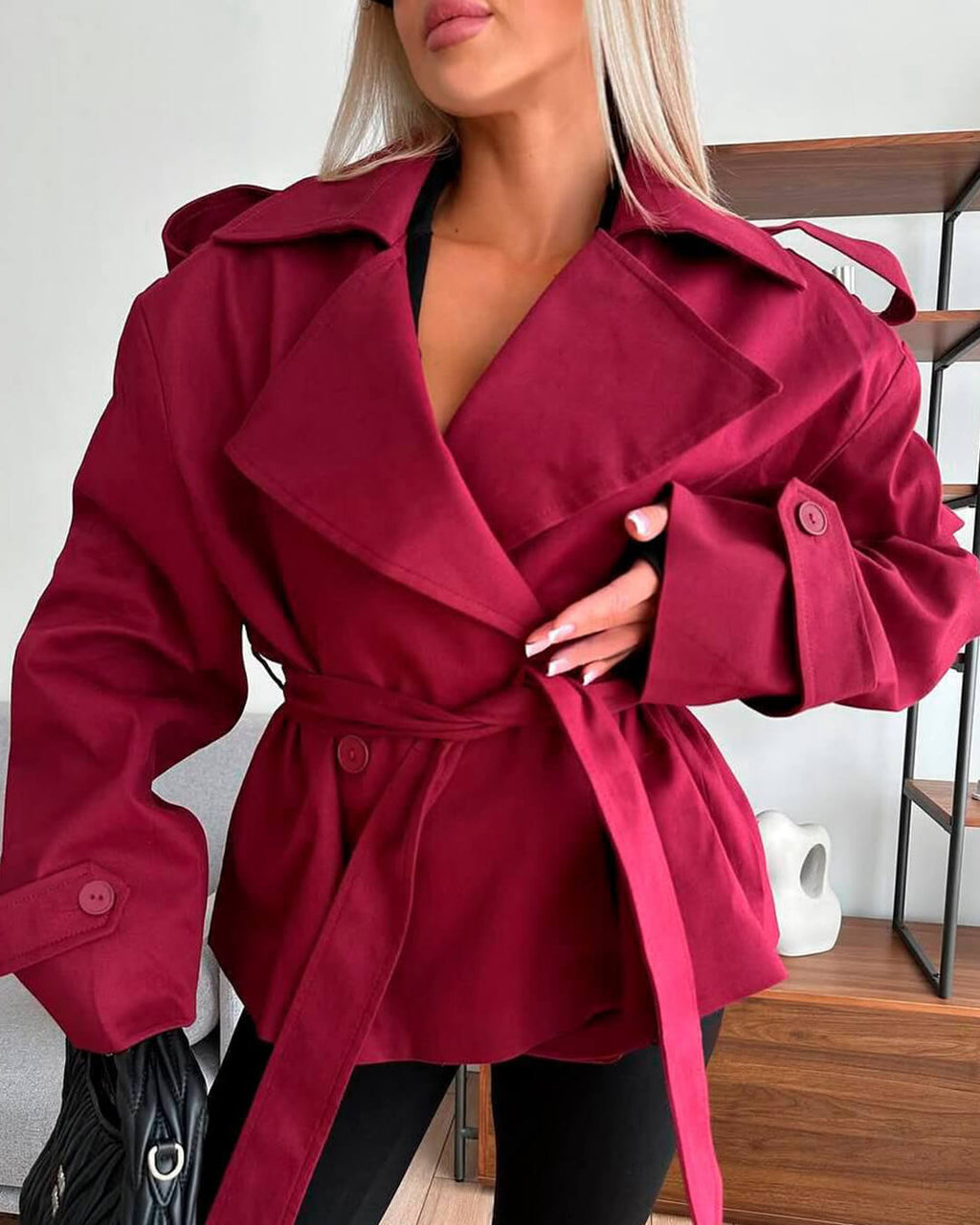 Dorothy Lace Up Short Trench Coat - Women's Fall and Winter Outerwear - Image 8