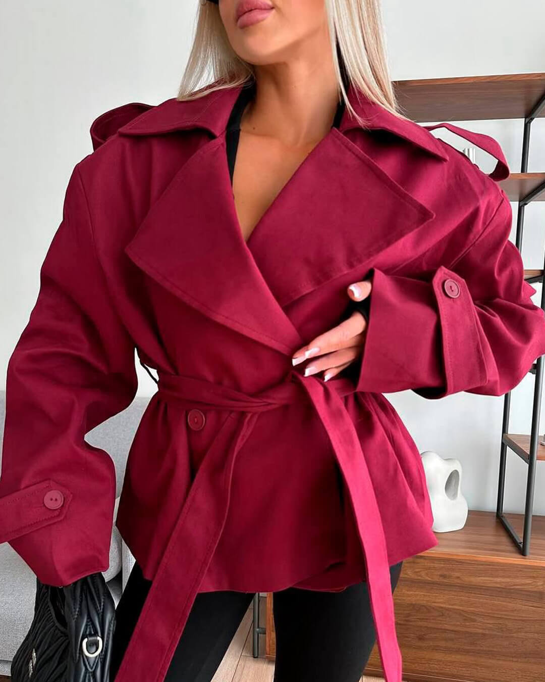 Dorothy Lace Up Short Trench Coat - Women's Fall and Winter Outerwear - Image 8