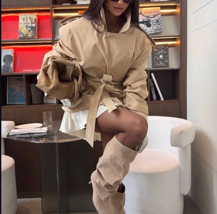 Dorothy Lace Up Short Trench Coat - Women's Fall and Winter Outerwear - Image 10