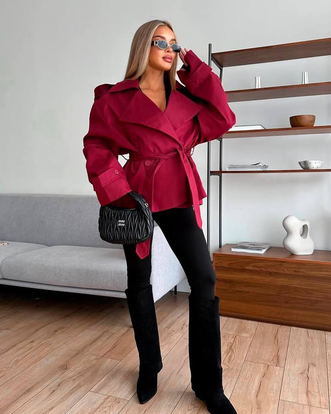 Dorothy Lace Up Short Trench Coat - Women's Fall and Winter Outerwear - Image 7