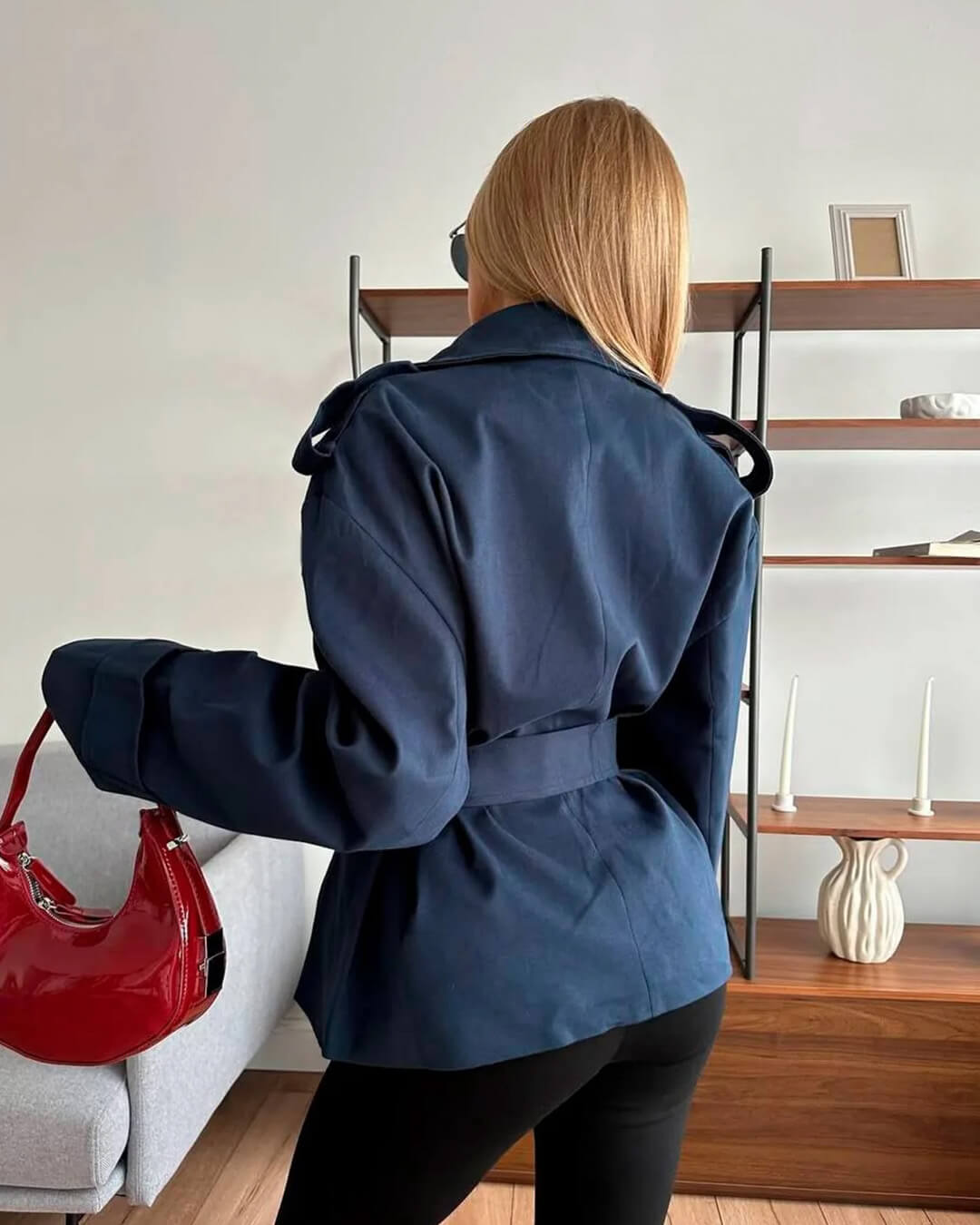 Dorothy Lace Up Short Trench Coat - Women's Fall and Winter Outerwear - Image 3