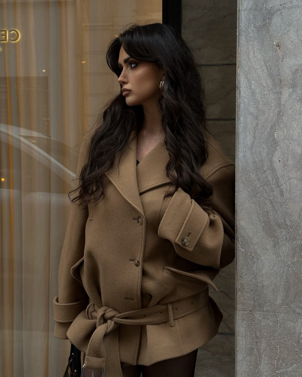 Elaine Belted Short Coat - Women's Fall and Winter Outerwear - Image 6
