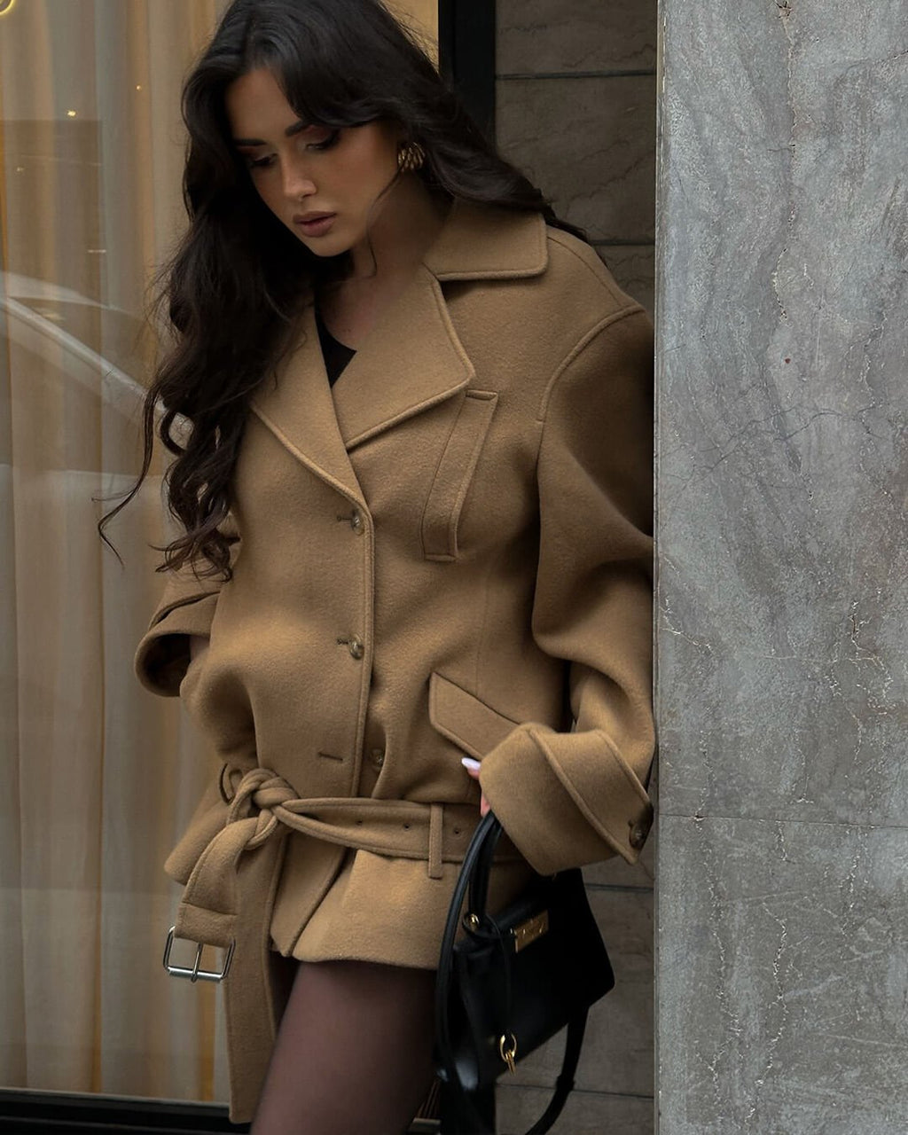 Elaine Belted Short Coat - Women's Fall and Winter Outerwear - Image 7