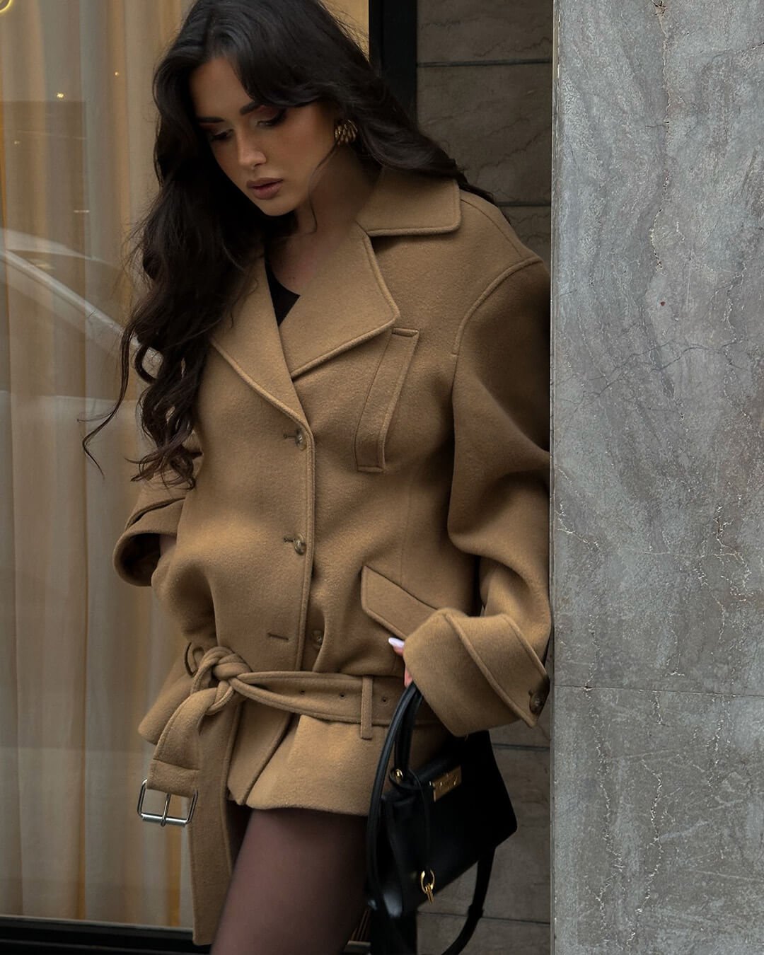 Elaine Belted Short Coat - Women's Fall and Winter Outerwear - Image 7