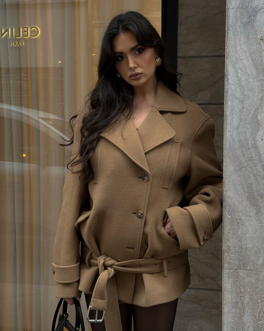 Elaine Belted Short Coat - Women's Fall and Winter Outerwear - Image 3