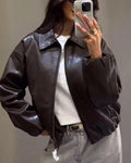 Adrila Faux Leather Jacket - Women's Fall and Winter Outerwear - Image 2