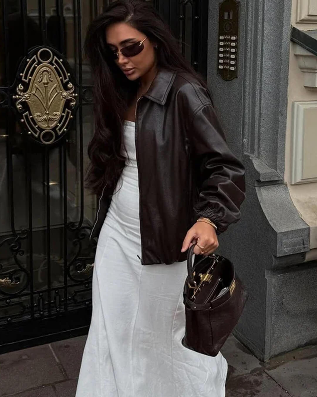 Adrila Faux Leather Jacket - Women's Fall and Winter Outerwear - Image 3