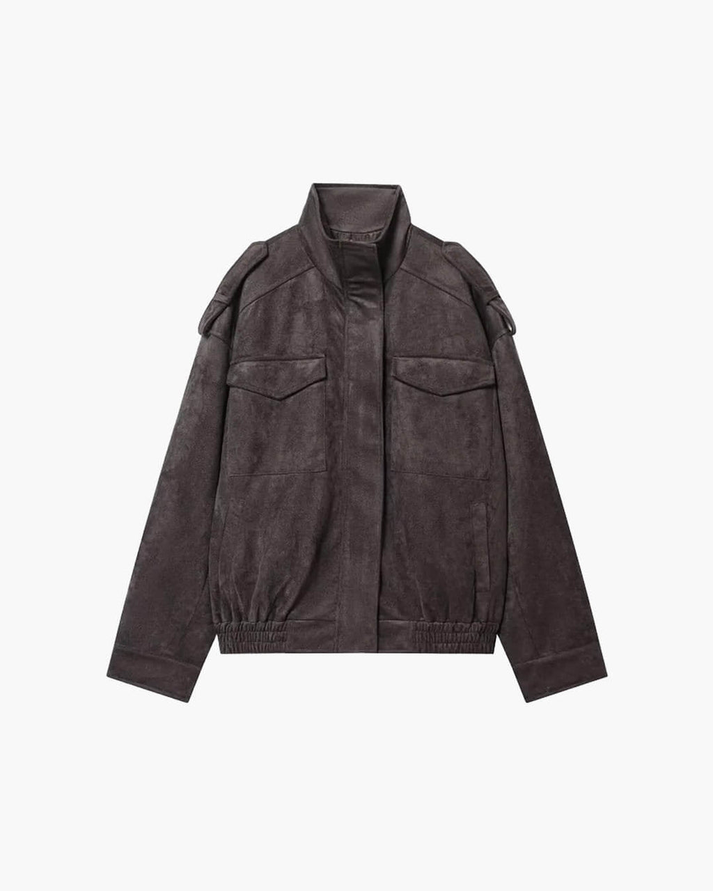Elyssa Women's Faux Suede Bomber Jacket - Oversized Zip-Front Outerwear - Image 2