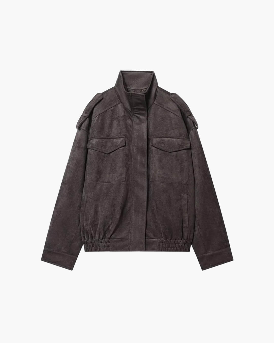 Elyssa Women's Faux Suede Bomber Jacket - Oversized Zip-Front Outerwear - Image 2