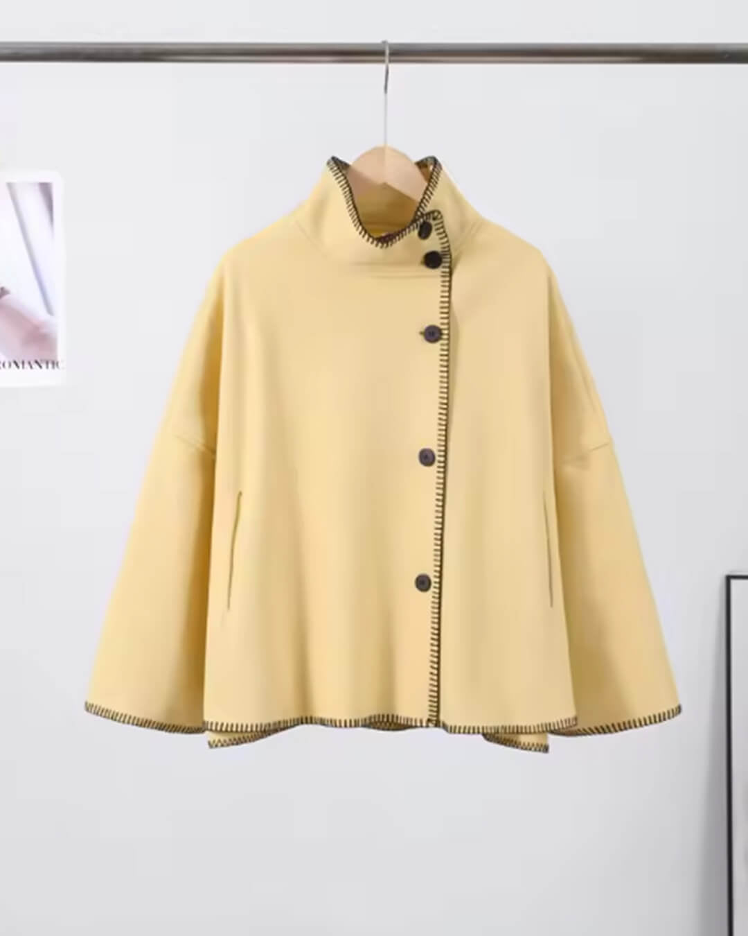 Emily High Neck Button Jacket - Women's Fall and Winter Outerwear