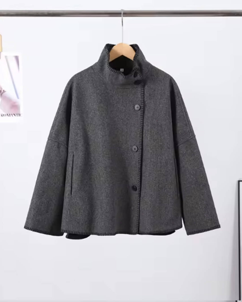 Emily High Neck Button Jacket - Women's Fall and Winter Outerwear - Image 3