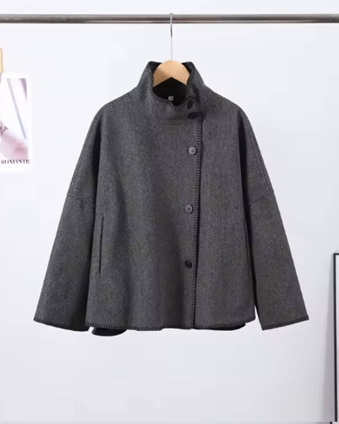 Emily High Neck Button Jacket - Women's Fall and Winter Outerwear - Image 3