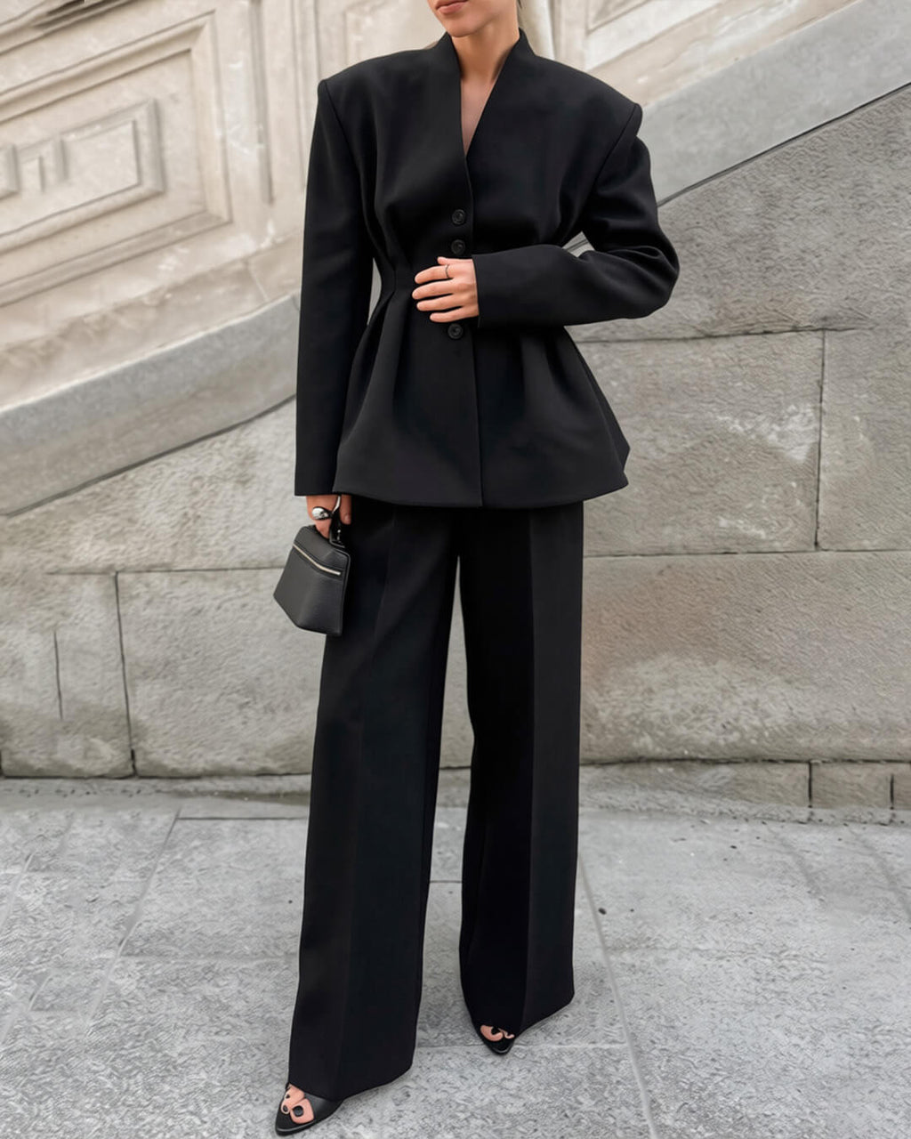 Empress Ruched-Waist V-Neck Blazer - Women's Fall and Winter Outerwear