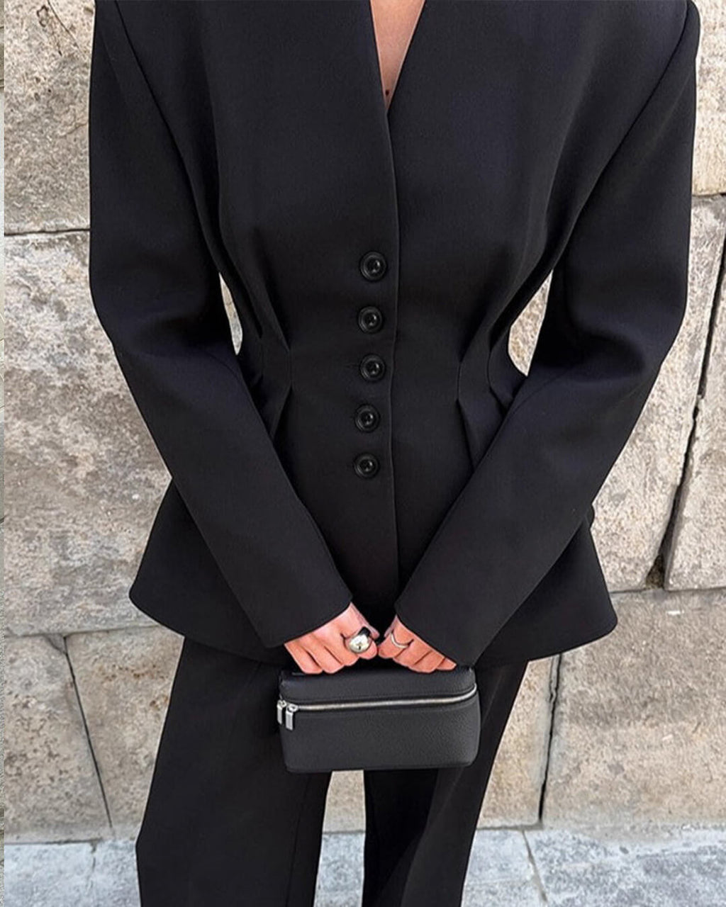 Empress Ruched-Waist V-Neck Blazer - Women's Fall and Winter Outerwear - Image 4
