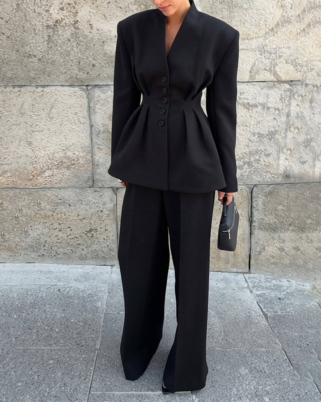 Empress Ruched-Waist V-Neck Blazer - Women's Fall and Winter Outerwear - Image 2