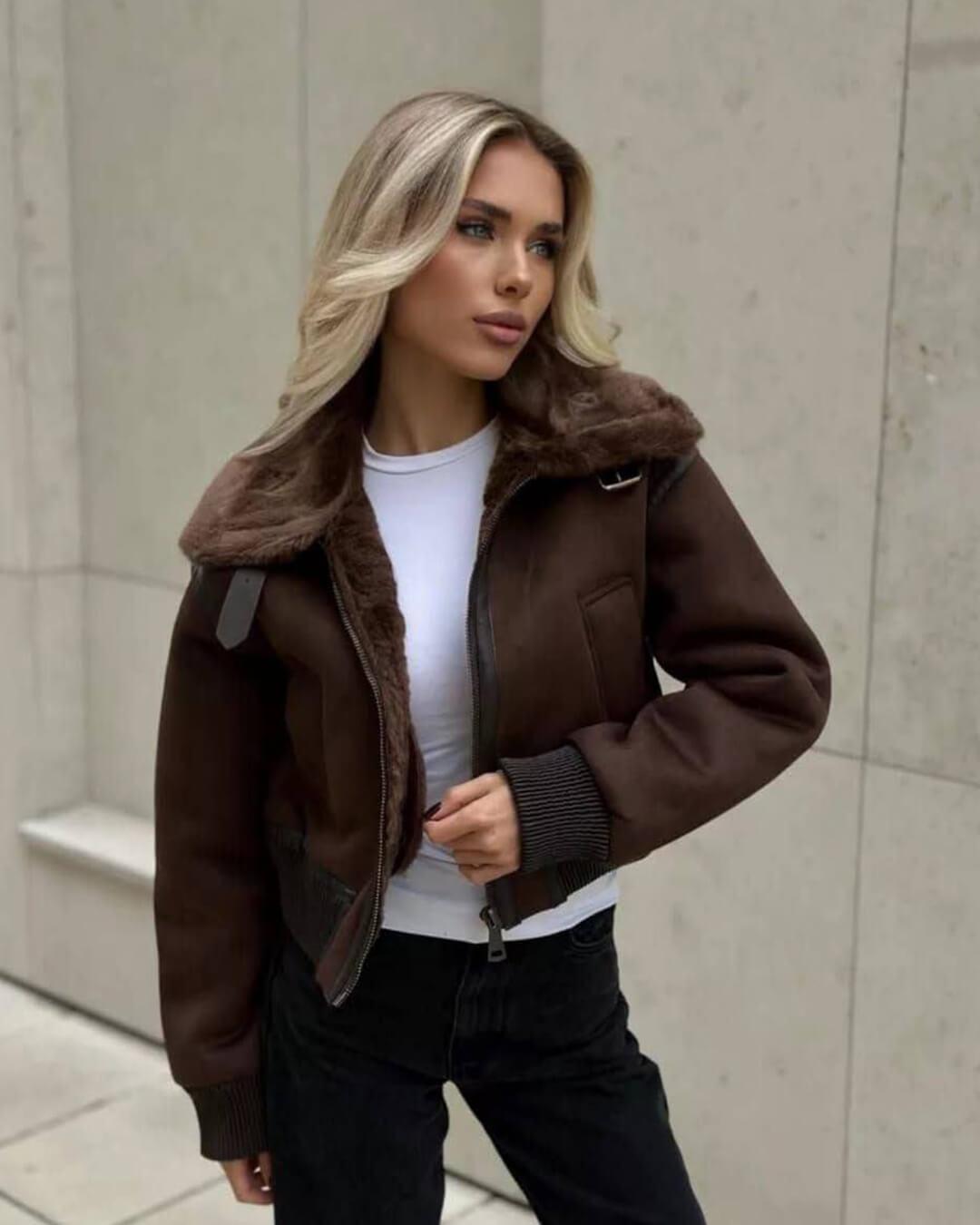 Esme Suede Short Bomber Jacket - Women's Fall and Winter Outerwear - Image 2