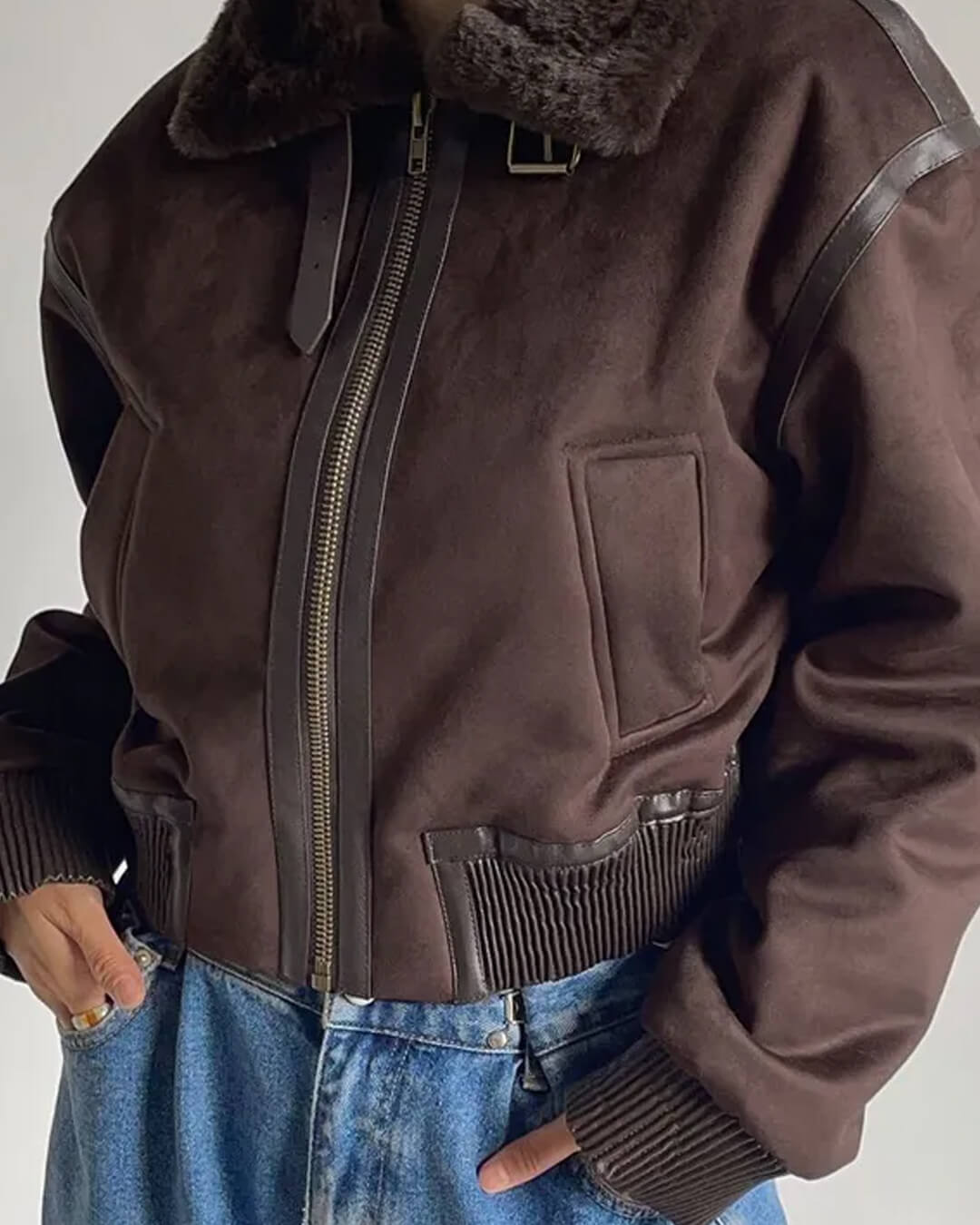 Esme Suede Short Bomber Jacket - Women's Fall and Winter Outerwear - Image 5
