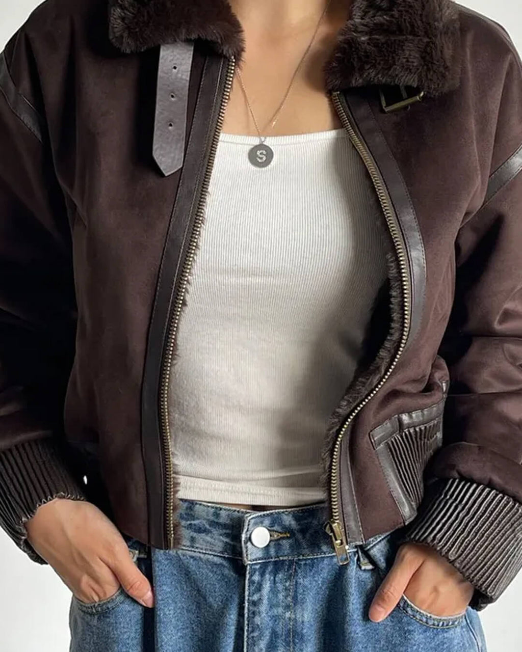 Esme Suede Short Bomber Jacket - Women's Fall and Winter Outerwear - Image 6